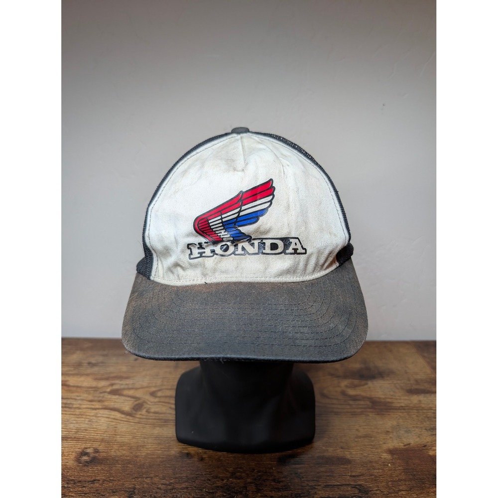 Vintage Honda Fly Racing Trucker Hat Mesh Snapback Black White Distressed Cap